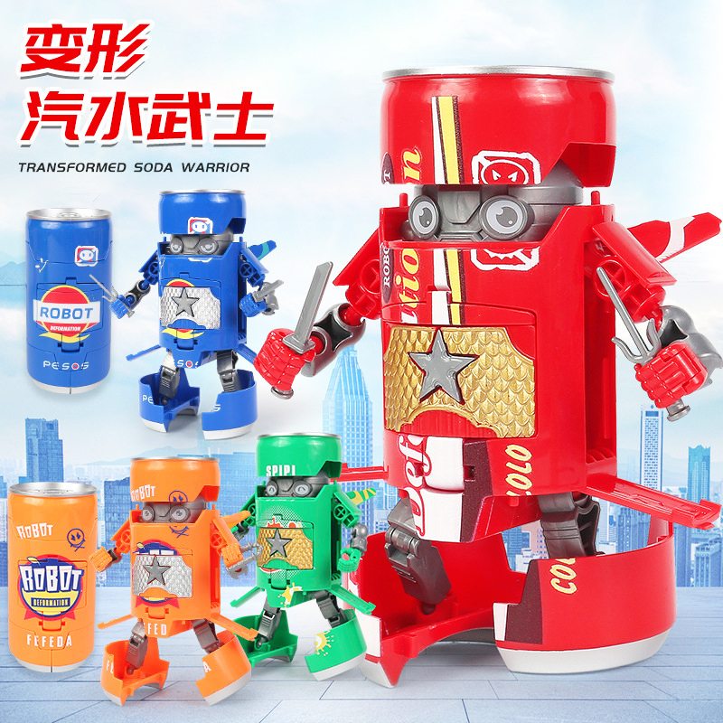 Creative Transformed Soda Samurai into a Boy Child and Boy Toy for a Kid Model of Dinggang Car Robot