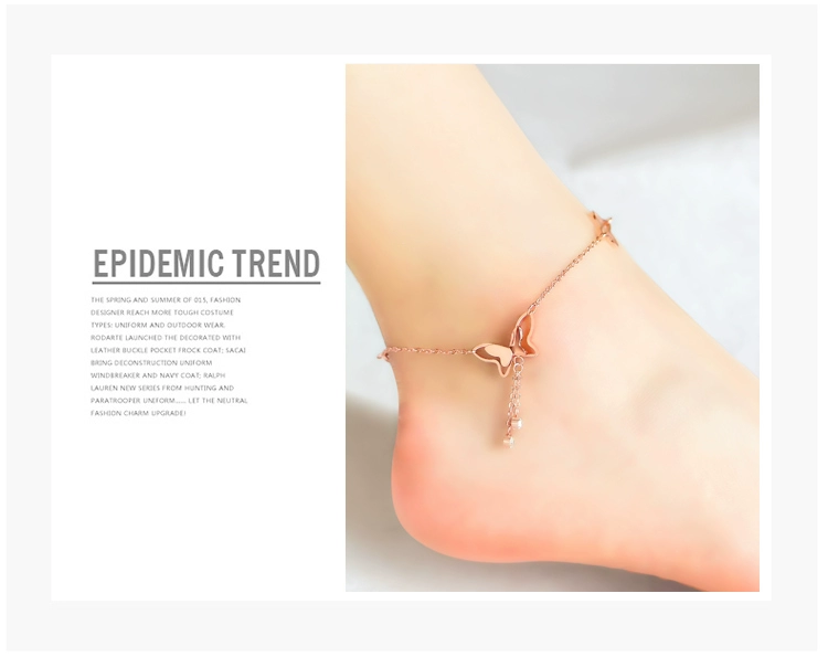 2019 Thời trang Nhật Bản và Hàn Quốc khí chất đơn giản tua bướm vòng chân phụ nữ Hoa hồng mạ vàng titan trang sức sinh viên quà tặng phụ kiện thời trang nữ