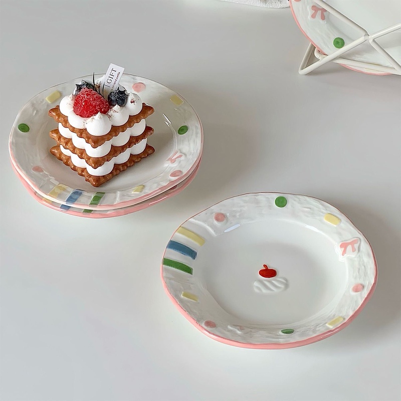 6inch Hand-Painted Underglaze Color Plates, Creative Internet-Famous Dishes, ins Style Household Cake Plates, Snack Plates, Fruit Plates