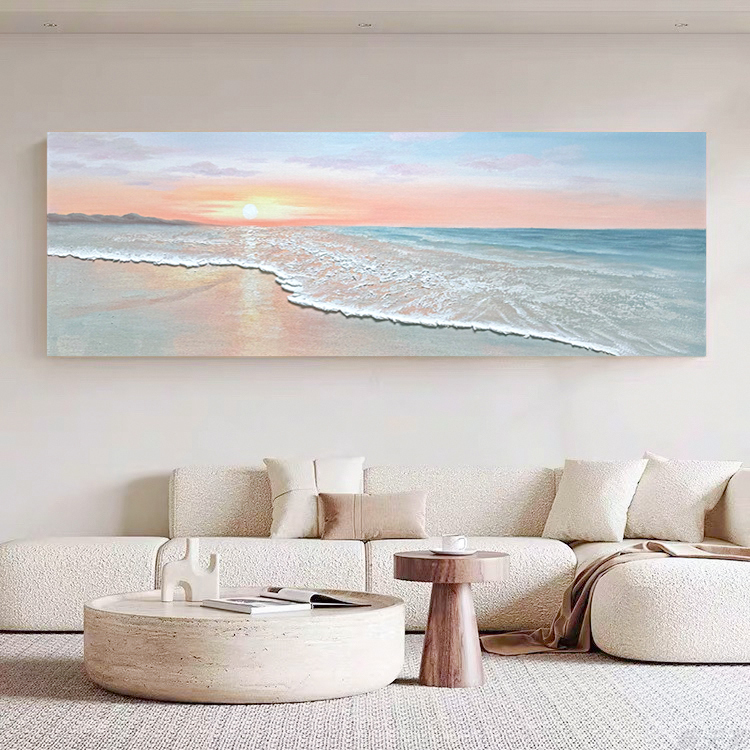 Yc.Art Hand-Painted Oil Painting《Sunrise》Living Room Sofa Background Wall Decoration Painting Sea Sunrise Hanging Painting