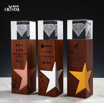 Creative metal five-pointed star trophy customized atmospheric solid wood medal customized design competition Commemorative Cup