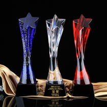 Crystal five-pointed star trophy commends customized advanced event Star celebration gift creative base collective anniversary