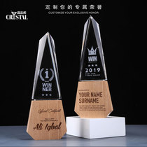 Creative Trophy Wooden Solid Wood Crystal Trophy Annual Meeting High-end Staff Awards Customized Laser Engraving