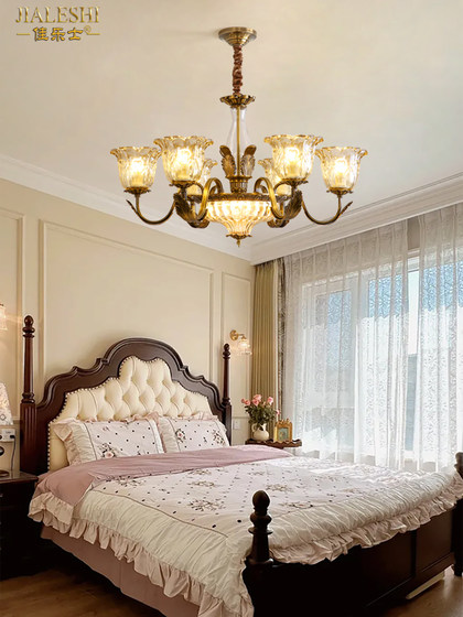 New American-style all-copper living room chandelier, simple and light luxury restaurant, bedroom lamp, retro art study room LED chandelier
