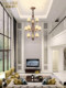 American Retro Style Hall Staircase Long Chandelier Simple and Elegant Loft Duplex Floor Large Chandelier Three Layers of Bronze