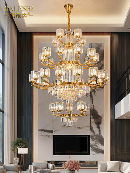 American-Style Villa Duplex Living Room with Open Lobby Chandelier, Light Luxury and Simple Bedroom, European-Style Dining Room Crystal Chandelier