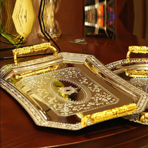 Golden tea plate Stainless steel plate storage plate disc square wine set plate portable plate Silver water tray