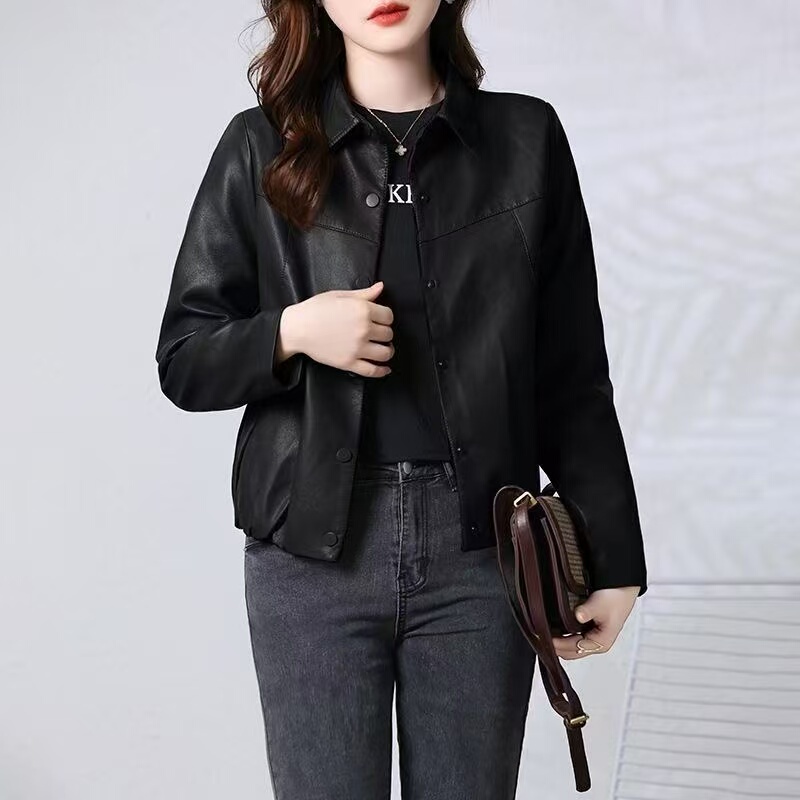 This Year's Popular Light Luxury Leather Jacket for Women, High-End Casual and Stylish Short Haining Leather Jacket Top