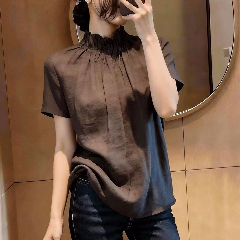 This Year's Trendy Unique and Chic Half-High Collar Short-Sleeved Versatile Shirt for Women in Plus Size, Very Attractive and Popular Top