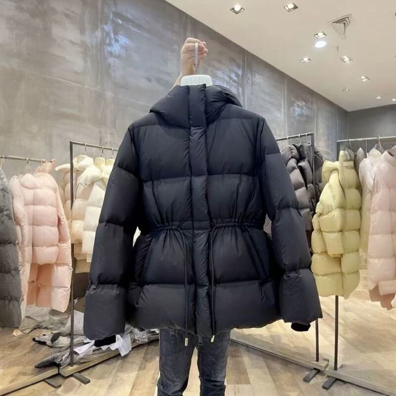 This Year's Popular Korean-Style Light Luxury Hooded down Cotton Jacket for Petite Women with Drawstring Waist, Thickened and Elegant Puffer Jacket
