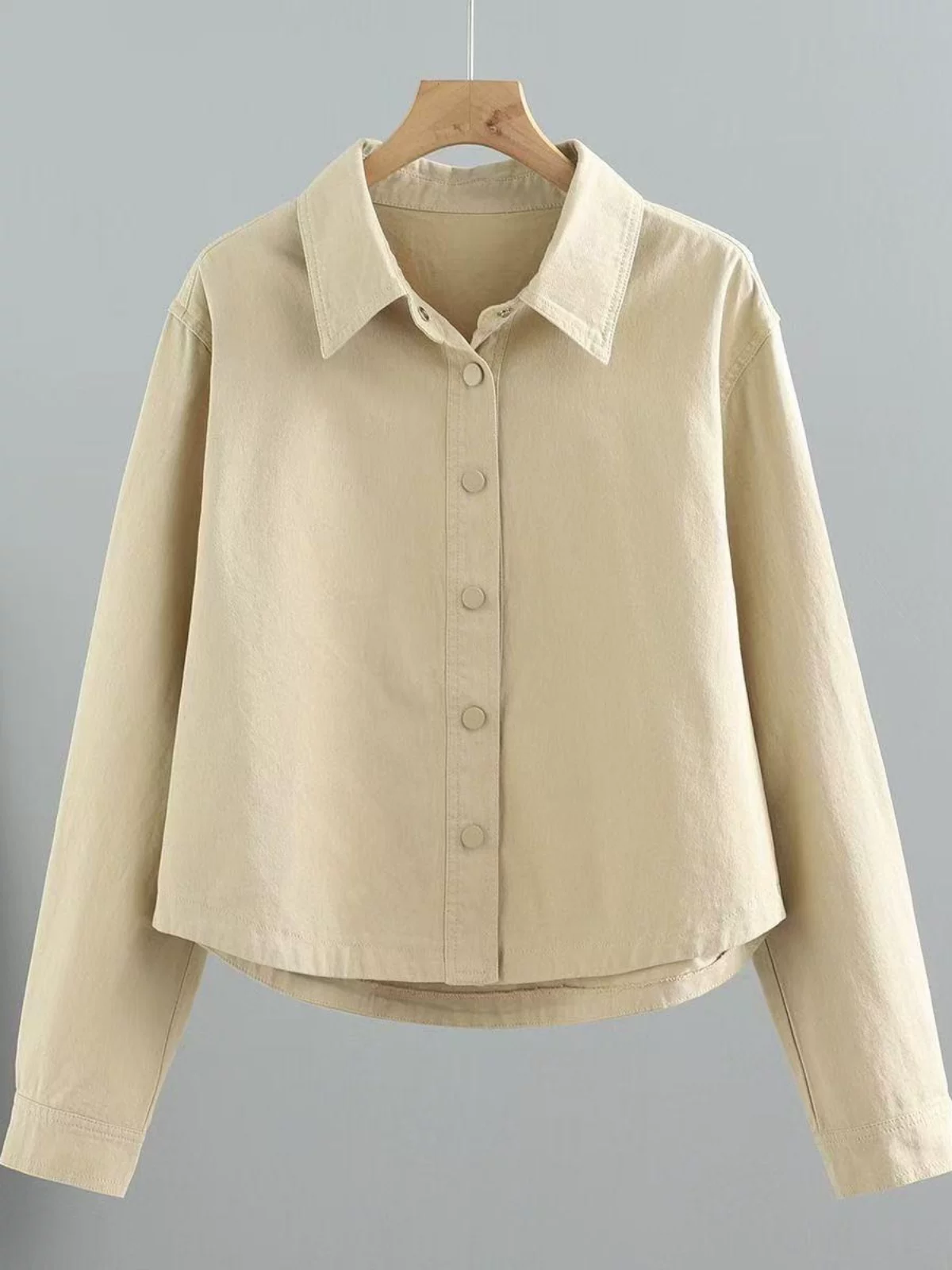Short cotton jacket, long-sleeve, shirt, Korean style, oversize, for teenagers