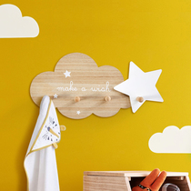 Door decoration adhesive hook porch shelf childrens room wall decoration pendant four rows hook wooden bedroom coat hook