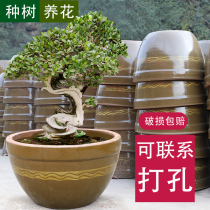 Old-fashioned water-cylinder ceramic-made-type tree-cylinder large potted plant tank water storage home patio fish-vat-nourishing lotus basin