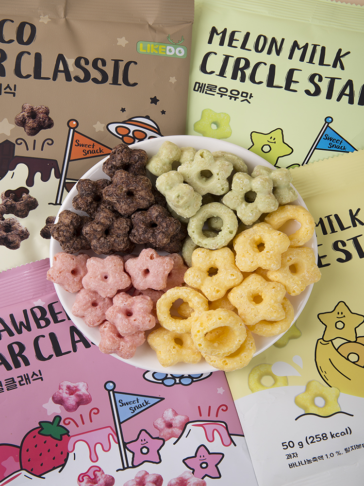 韩国进口涞可五角星甜甜圈巧克力草莓味便利店同款休闲膨化零食