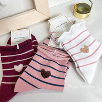Lazy Holiday Striped love socks female spring and autumn Japanese personality college style girl Korean crimped mid-tube