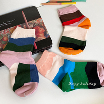 lazyholiday Morandi color art Western style socks womens color network red pink block autumn and winter tube socks short