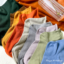 Lazy Holiday Morandi color curling socks female solid color girl Japanese medium tube simple and versatile spring and summer thin