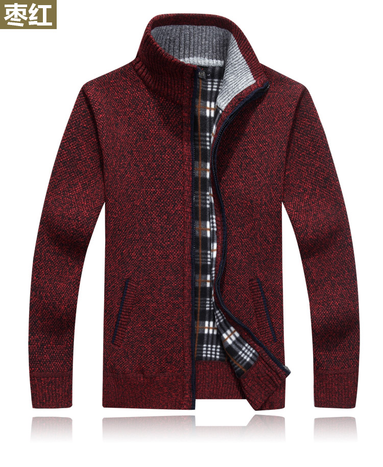 Đặc biệt hàng ngày Áo len cardigan nam len cộng với nhung đứng cổ áo rộng ấm áp áo len dày kích thước lớn cổ áo cao quần áo thời trang