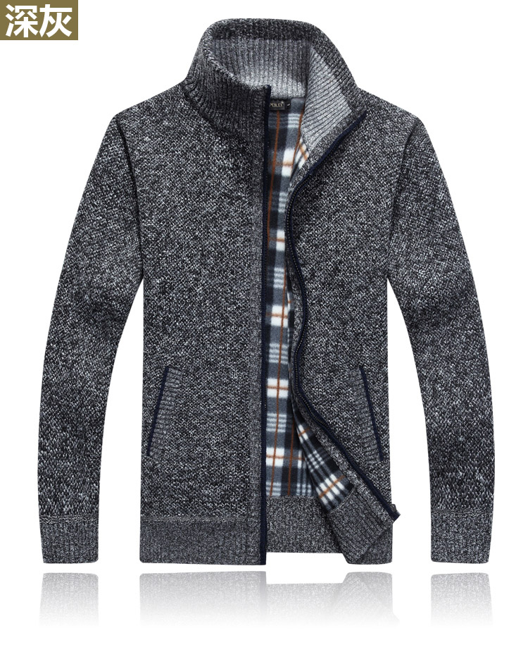 Đặc biệt hàng ngày Áo len cardigan nam len cộng với nhung đứng cổ áo rộng ấm áp áo len dày kích thước lớn cổ áo cao quần áo thời trang