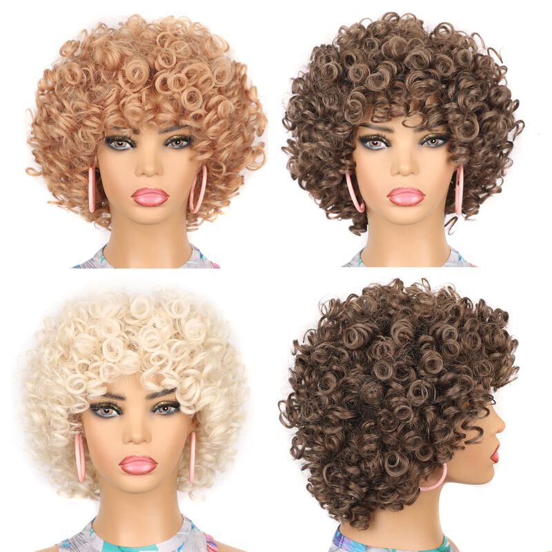 Headgear European and American Style Women's Synthetic Fiber Headgear Short Screw Curl Hairpiece African Natural Fluffy Small Curly Wig Headgear