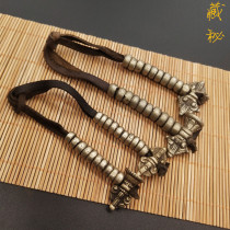 Vintage made old pure copper Buddha beads with cowhide rope counter Tibetan text play King Kong Star Moon Bodhi Buddha beads accessories
