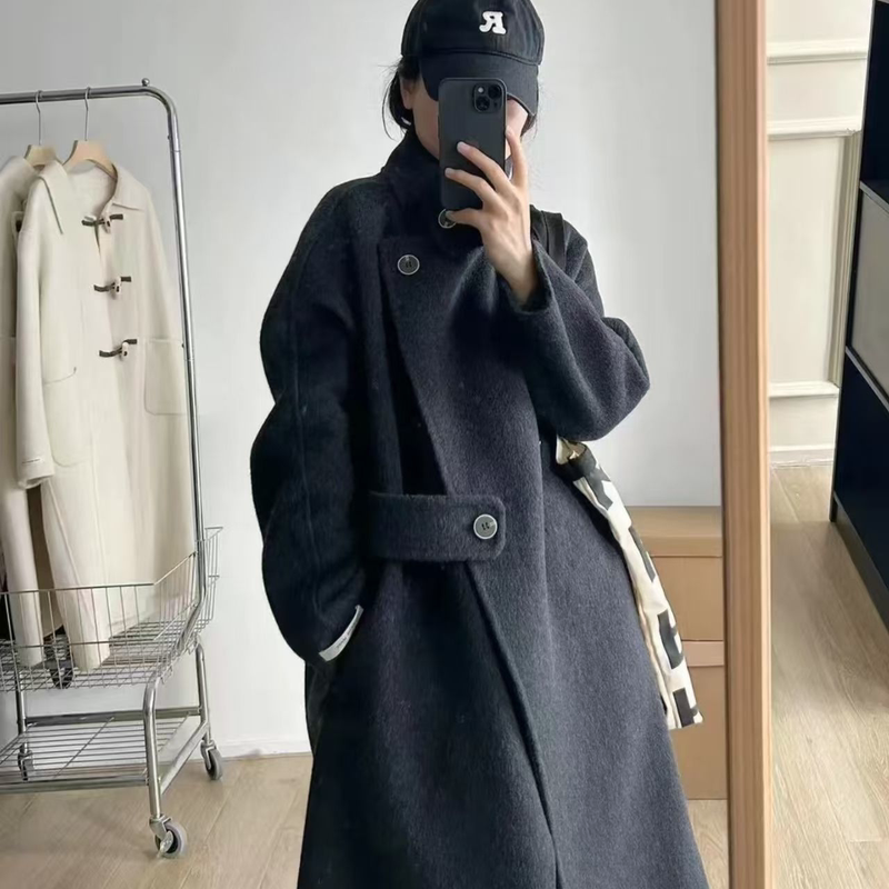 French-Style Light Luxury Oatmeal-Colored Stand-Collar Coat for Women, Mid-Length, Autumn/Winter 2026 New Cashmere Tie-Waist Thickened Jacket French-Style Light Luxury Oatmeal-Colored Stand-Collar Coat for Women, Mid-Length, Autumn/Winter 2026 New Cashmere Tie-Waist Thickened Jacket