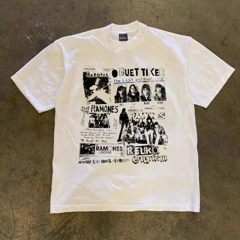Buettiker American Retro Rock Band Printed Short-Sleeved T-Shirt for Men and Women, Loose Oversize Versatile Top