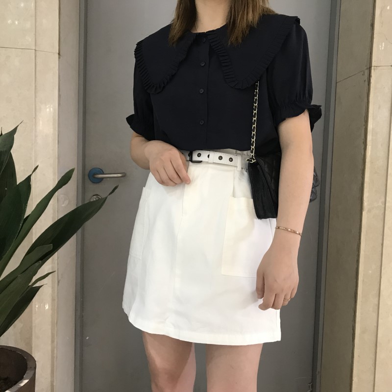 Tám + PlUS eo cao thời trang váy denim mùa hè mới thả lỏng váy nữ Một từ váy ngắn 88650 - Váy chân váy dạ