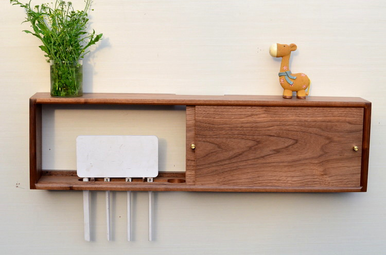 Wall-mounted power socket block box black walnut router machine box row plug storage box