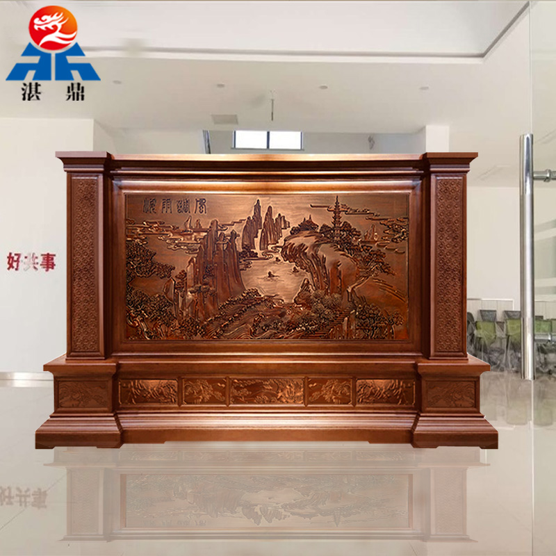 Custom Chinese-style solid wood screen partition living room entrance unit company office hall carved Great Wall seat screen