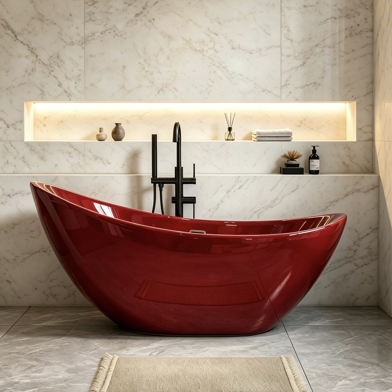 Hotel and B&B Colorful Freestanding Acrylic Bathtub for Home Use, Trendy Moon-Shaped Adult Integrated Thin-Edge Bathtub Hotel and B&B Colorful Freestanding Acrylic Bathtub for Home Use, Trendy Moon-Shaped Adult Integrated Thin-Edge Bathtub