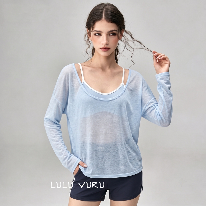 Lulu Vuru Thin Yoga Clothing Cover-Up Loose Pilates Fitness Clothing Casual Running Sports Long-Sleeved Suit