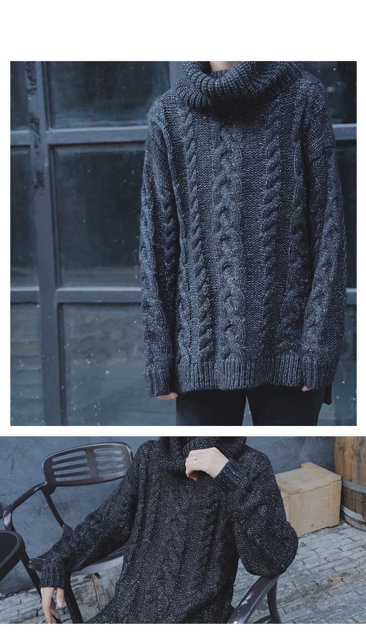 Quần áo dịch cao cổ áo len bib dày dòng ấm cọc cổ áo hai màu áo len nam áo cardigan nam