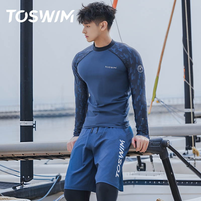 Toswim Men's Swimsuit Long-Sleeved Long Pants Sun Protection Fashionable Seaside Vacation Surfing Suit Sports Fitness Swimming Suit