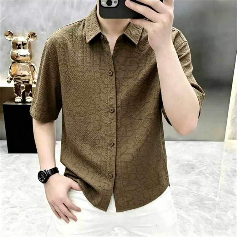 Xiaoyao Ye Casual and Relaxed Style Lapel Short-Sleeve Shirt for Men with Printed High-End Feel, Summer Jacquard Breathable Versatile Top Xiaoyao Ye Casual and Relaxed Style Lapel Short-Sleeve Shirt for Men with Printed High-End Feel, Summer Jacquard Breathable Versatile Top