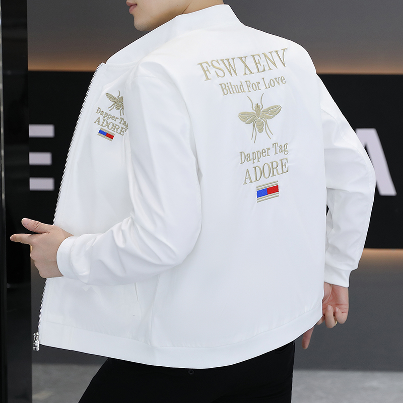 2026 Spring and Autumn New Men's White Casual Jacket Trendy Baseball Collar Top Fashion Embroidered Coat 2026 Spring and Autumn New Men's White Casual Jacket Trendy Baseball Collar Top Fashion Embroidered Coat