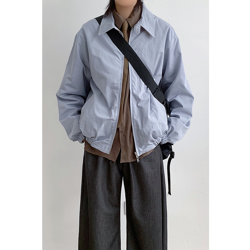 American-Style Haze Blue Cleanfit Reversible Pure Cotton Vintage Harrington Jacket Unisex Short Bomber Jacket