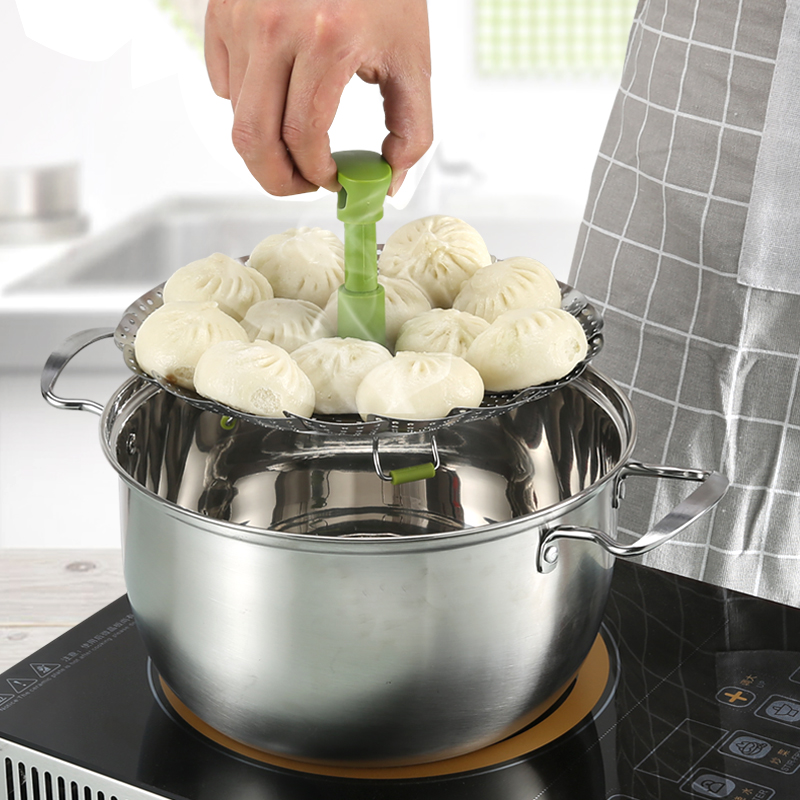Stainless steam plate steamer steam plate with handle scalable lotus steam cage household steam steam plate mini-round bag steam frame