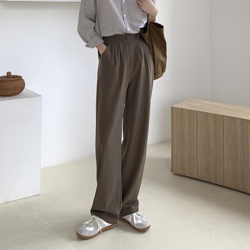 Large size Yard Pants Tug Western Pants Woman 2021 Spring Summer Weak straight drum Relaxed Pituality Casual High Waist Wide Pants