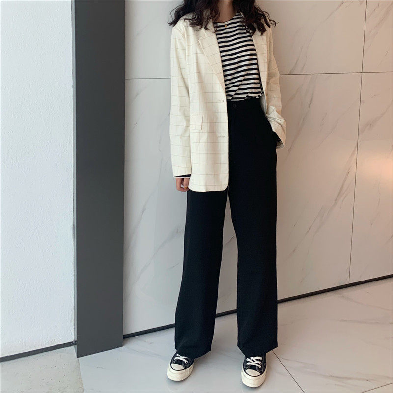 Large size autumn new high-waisted slim and long suit pants women's drape straight tube loose-fitting casual wide trousers