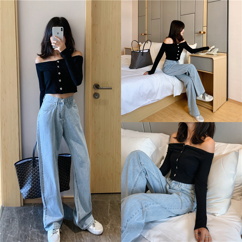 Large size Hyun Ya style high waist jeans women loose chic Hong Kong style wide leg mopping pants high waist straight drape trousers