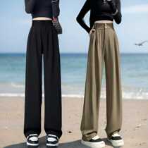 Narrow Version Ice Silk Broadlegged Pants Woman 2024 new Summer thin Advanced Sensation Straight Barrel Casual Black Western Dress Pants