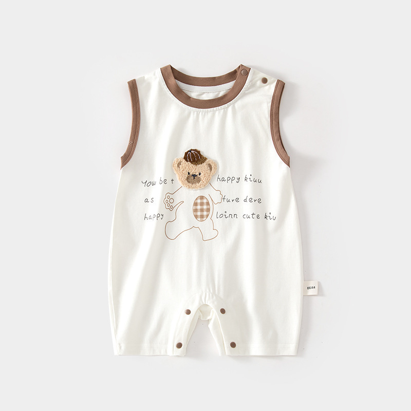 Summer Thin Sleeveless Cartoon Jumpsuit for Babies, Class a Cute Romper for Boys and Girls, Crawling Outfit for Outdoor Wear