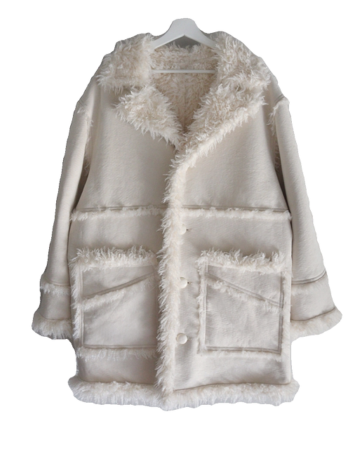 eihey autumn and winter spliced ​​lapel Korean style niche lamb fur all-in-one versatile mid-length coat for women