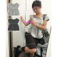 Eihey spring and summer new lace splicing design niche slimming pleated flower bud short-sleeved T-shirt tops for women