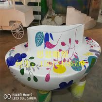 Shopping mall painted landscape painting seat flower pot combination sculpture creative art resin bench decoration