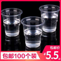 100 disposable cups thickened transparent plastic cups household beverage cups water cups beer cups tea cups plastic cups