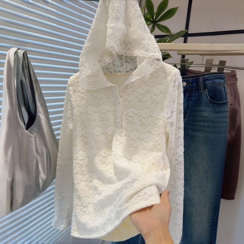 Gentle and Elegant Lace Hooded Top, Base Layer Shirt, 2026 New Fashion Design, Niche Style Top Gentle and Elegant Lace Hooded Top, Base Layer Shirt, 2026 New Fashion Design, Niche Style Top