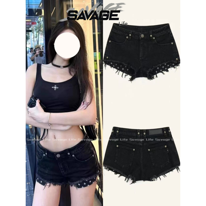 Savagelife Mustang Ultra-Low-Rise Lightning Denim Shorts with a Versatile Design, Cotton Hot Pants, 24 New Styles