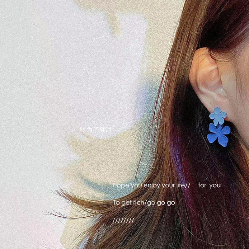 To GetRich super fairy flower haze blue earrings summer cute sweet all-match contrast earrings earrings